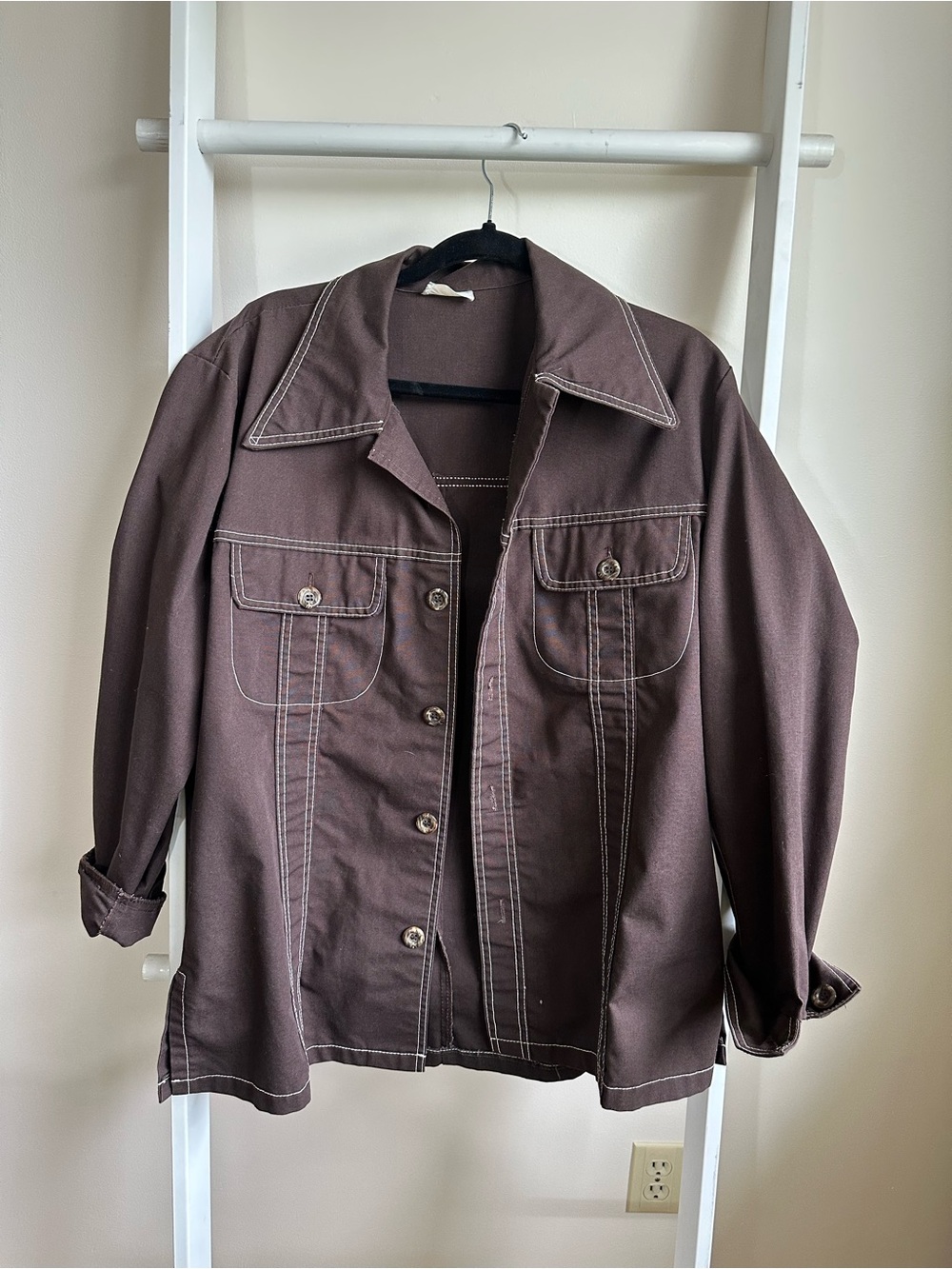 Classic Brown Women's Jacket with Contrast Stitching